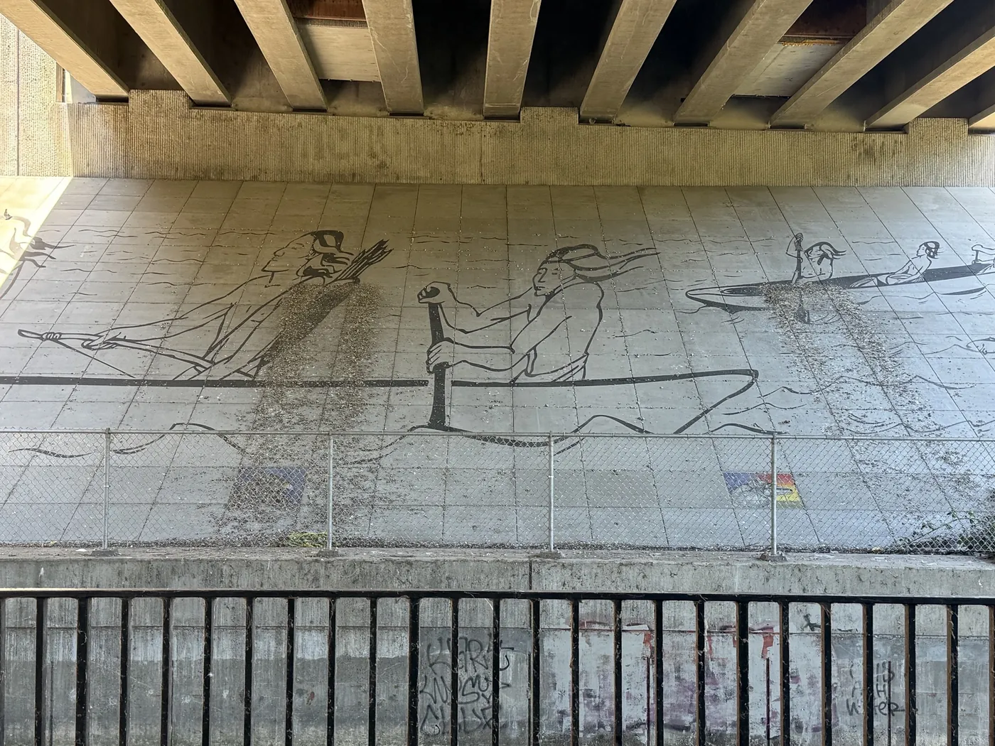 Whilamut Transportation Crossover Mural beneath the I-5 Whilamut Passage Bridge along the Canoe Canal