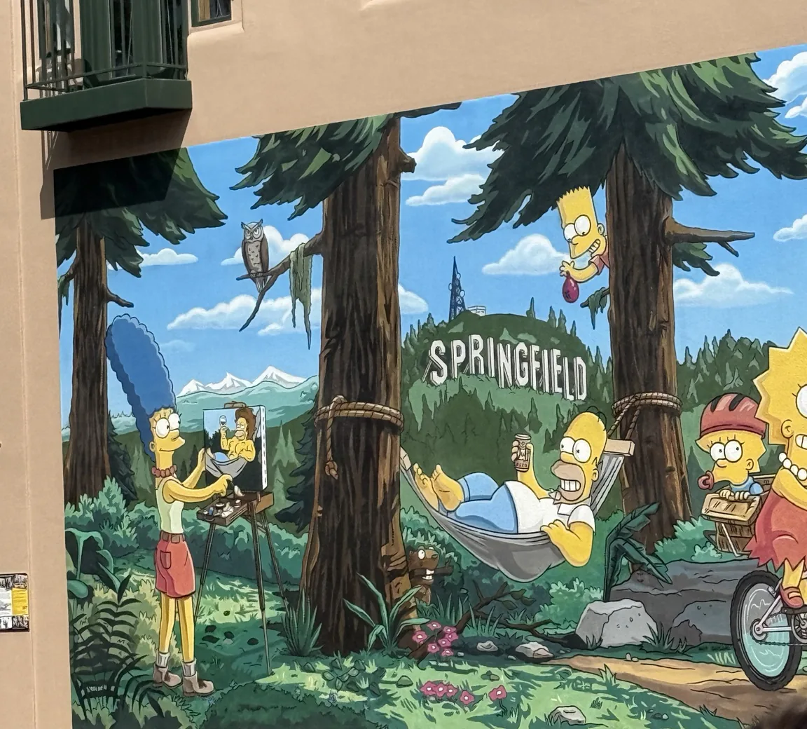 Official Simpsons mural on the Emerald Art Center in downtown Springfield, Oregon.